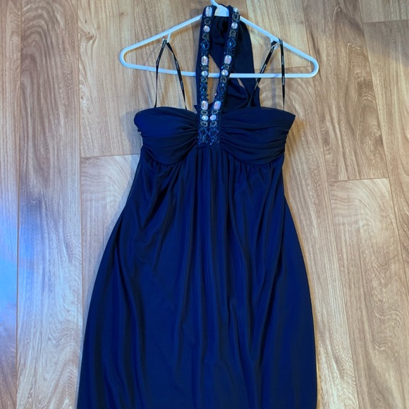 Storm Blue Plissé Halter Formal Dress main image 1